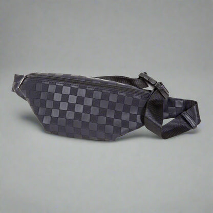 Black checkered waist bag on a white background